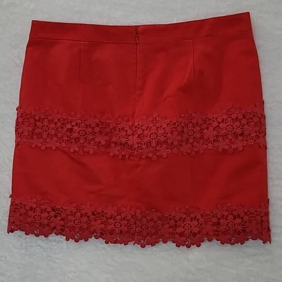 J Crew Red Crocheted Lace Trim Pencil Skirt size 12 - Picture 2 of 8